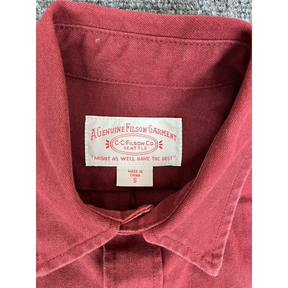 C.C. Filson Mens Button Up Shirt Long Sleeve Dark Red Double pockets Size S - Picture 2 of 9